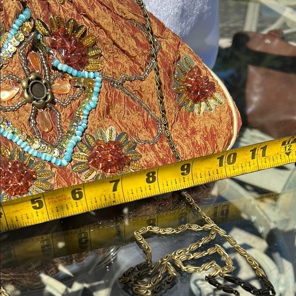 Vintage Inspired Beaded Gold and Blue Clutch/ Shoulder/ / Crossbody